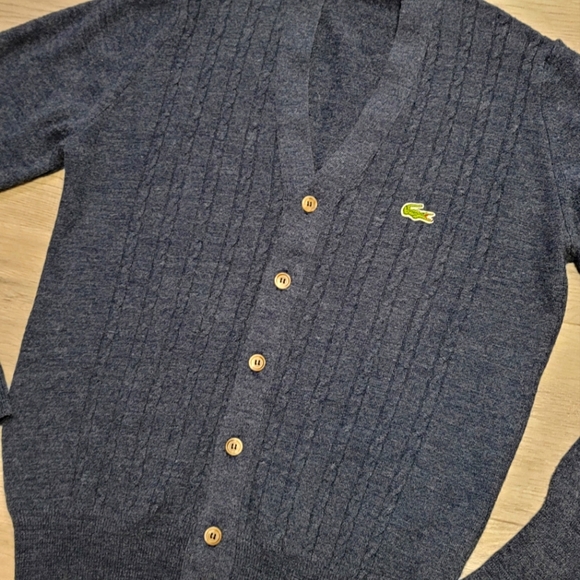 Izod Lacoste vintage cable knit button up charcole grey cartigan sweater. Size M - Picture 6 of 6